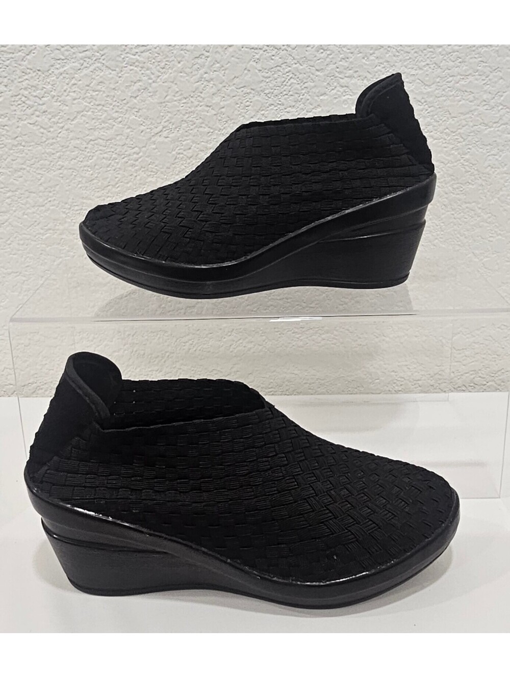 Bernie Mev Womens EU 36 US 5.5-6 Black Woven Wedge Slip On Shoes Booties